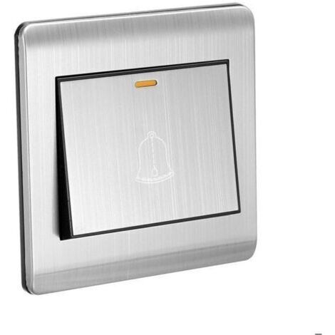 Interrupteur de sonnette de porte AC 250V 16A 86mm x 86mm Panneau inox Bouton-poussoir carré réinitialisable mural
