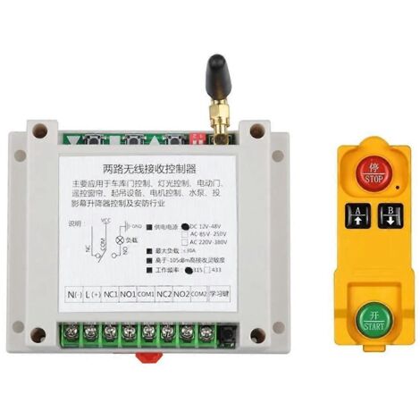 Interrupteur de télécommande sans fil universel AC220V-380V à 2 canaux 433MHz - Blanc et jaune