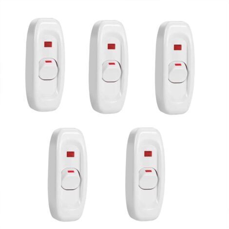 Interrupteur d'éclairage de ligne, 5 Pcs AC 250V 10A Compact en Interrupteur à Bascule Interrupteur à Bascule Led Cordon Lumière Contrôle Solder Lug Bouton(blanc)