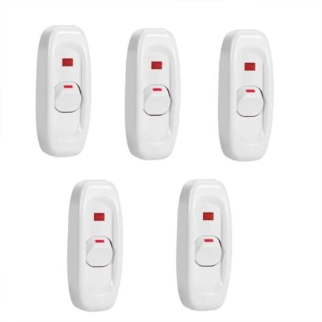 Interrupteur d'éclairage de ligne, 5 Pcs AC 250V 10A Compact en Interrupteur à Bascule Interrupteur à Bascule Led Cordon Lumière Contrôle Solder Lug Bouton(blanc)