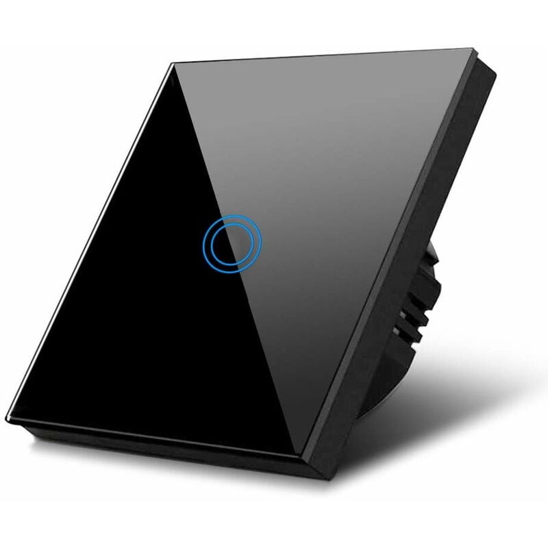 Interrupteur d'eclairage mural tactile simple a une voie en verre noir avec bouton rond de haute qualité avec rétroéclairage led