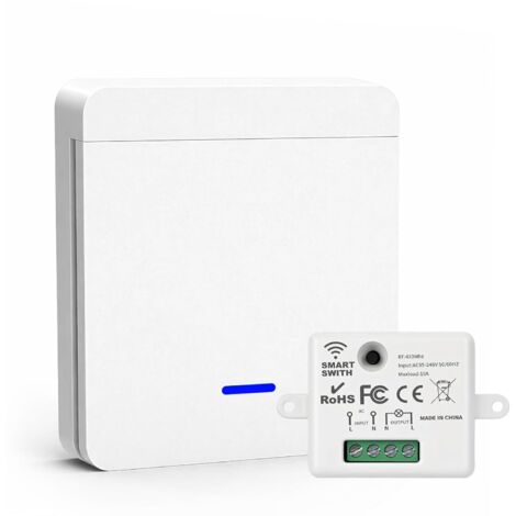 Interrupteur d’Éclairage Sans Fil 433 MHz, Interrupteur Va et Vient + Contrôleur Récepteur 2000W/10A, AC 100-240V Interrupteur De Sécurité pour Éclairage et Ventilateur, Portée 50m
