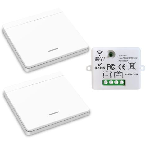 Interrupteur d'éclairage sans fil, interrupteur de sécurité de l'émetteur RF et contrôleur de récepteur 10A, installation facile pour lampe jusqu'à 1500W