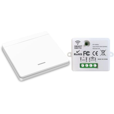 Interrupteur d'éclairage sans fil, interrupteur de sécurité de l'émetteur RF et contrôleur de récepteur 10A, installation facile pour lampe jusqu'à 1500W
