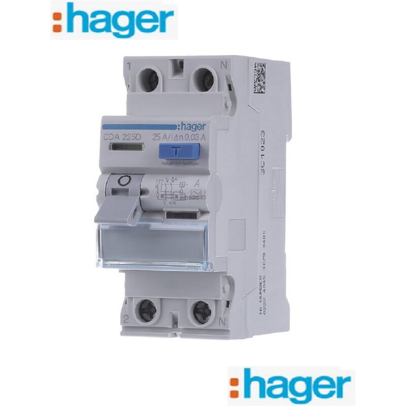 Hager - Interrupteur différentiel - 2 x 25A - 30 ma - Type a - cda 225 - 6 ka