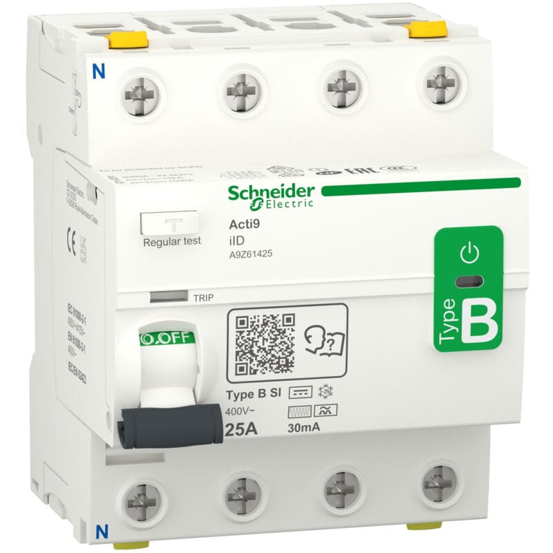 Schneider Electric - Acti9 iID - interrupteur différentiel - 4P - 25A - 30mA - type b - si - 400V