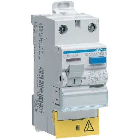 Interrupteur différentiel 2P (1P+N) 40A 30mA type AC à bornes décalées - Hager