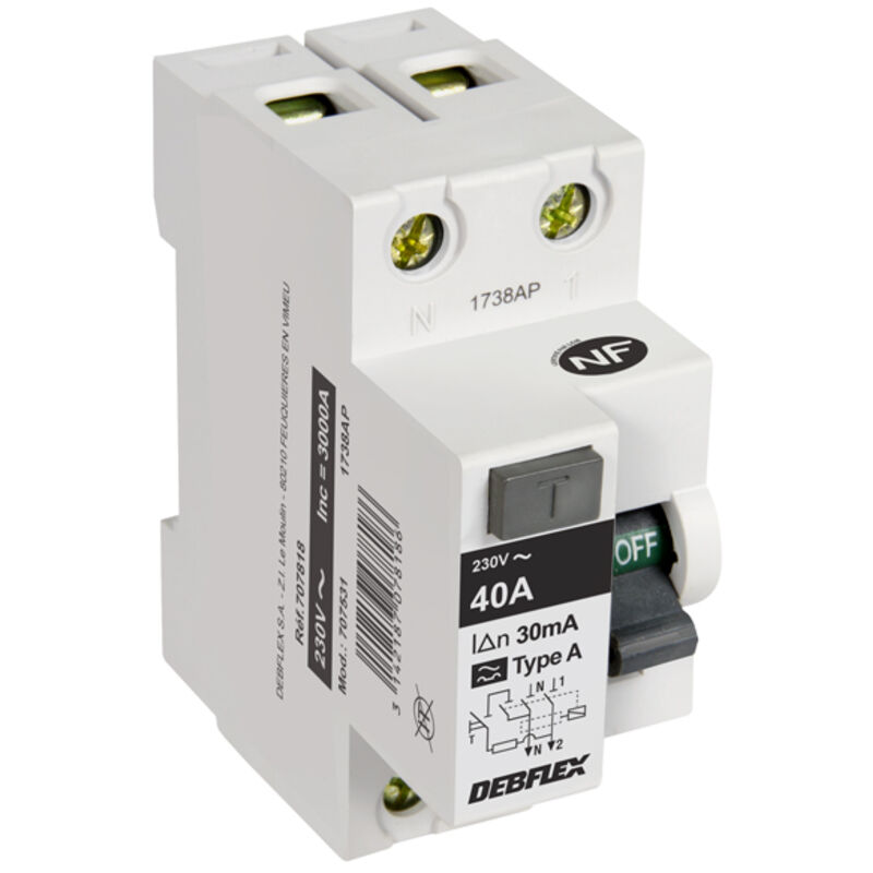 Debflex - interrupteur differentiel 2P 30MA 40A type a blanc 707818