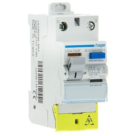Interrupteur différentiel 2P 63A 30mA type A à bornes décalées Hager