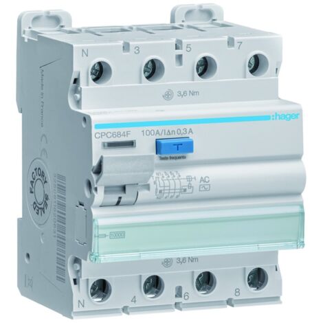 Interrupteur différentiel 3P+N 100A 300mA type AC S - HAGER CPC684F