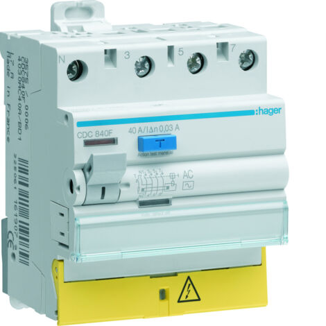 Interrupteur différentiel 3P+N 25A 300mA type AC à bornes décalées HAGER CFC825F