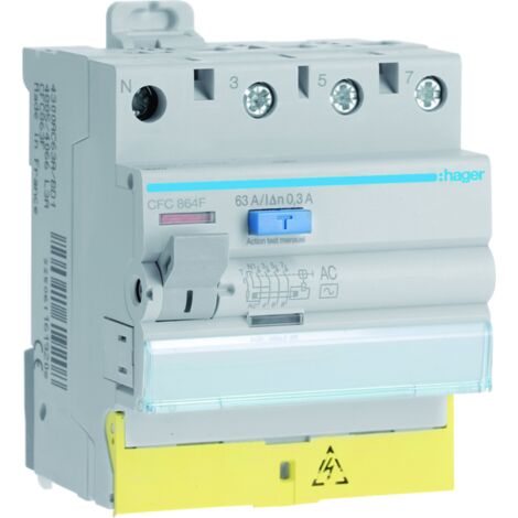 Interrupteur différentiel 3P+N 63A 300mA type AC à bornes décalées 50/60HZ - HAGER CFC864F