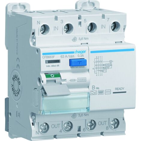 Interrupteur différentiel 3P+N 63A 300mA type B hfq - HAGER CFB663F