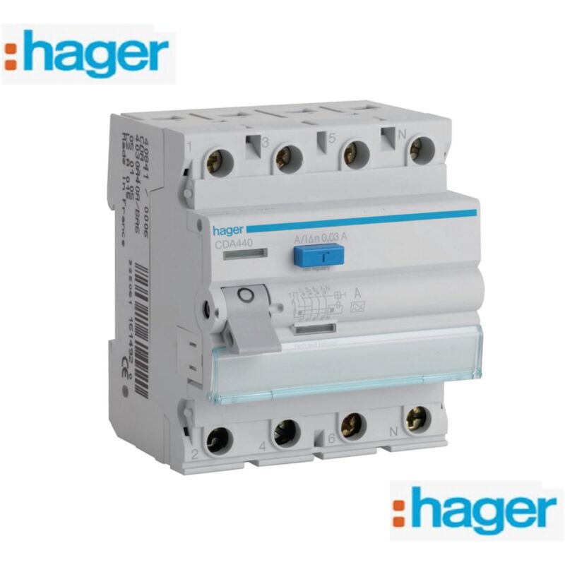 Hager - Interrupteur différentiel - 4 x 40A - 30 ma - Type a - cda 440 - 6 ka