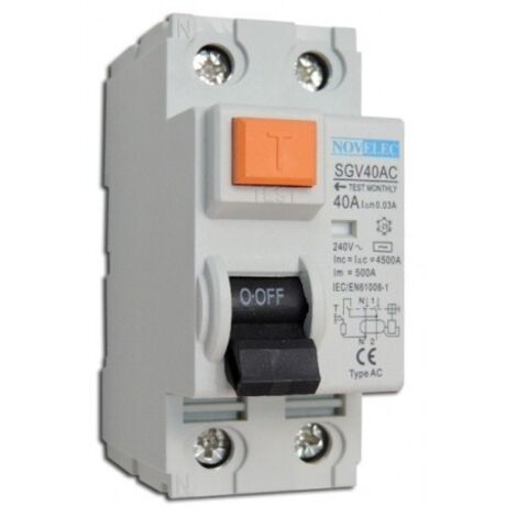 Interrupteur différentiel 40A 2P 30mA type AC – Bipolaire – Courbe AC – Norme NF – Protection des personnes – Nov'Elec