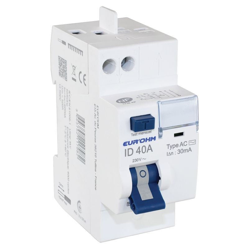Interrupteur différentiel 40A 1P+N 30mA connexion haut/haut cxion rapide Classe ac nf (23440)