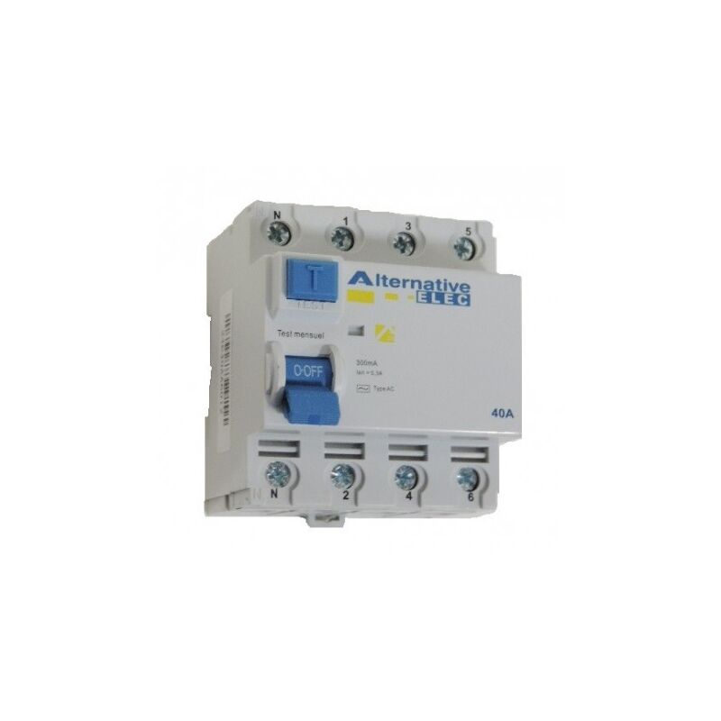 Interrupteur differentiel 40A 4P 300mA type ac bornes à vis alignées norme ce Alternative Elec AE24640