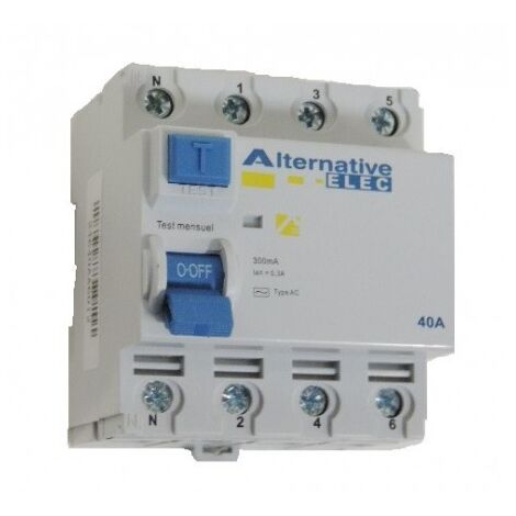 Interrupteur differentiel 40A 4P 300mA type AC bornes à vis alignées norme CE ALTERNATIVE ELEC AE24640
