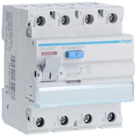 Interrupteur différentiel 4P 40A 30mA type AC 60Hz - HAGER - CDC447F