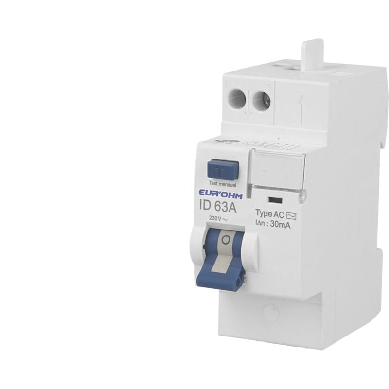 Interrupteur différentiel 63A 1P+N 30mA connexion haut/haut cxion rapide Classe A NF (23563)