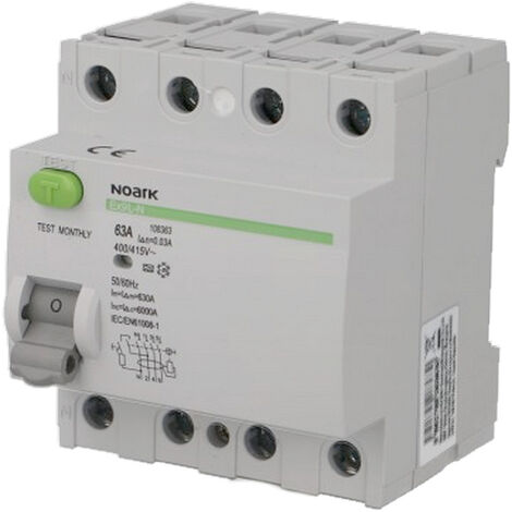 Interrupteur Différentiel 63A / 30mA / type A / Tétrapolaire Noark Ex9L-N