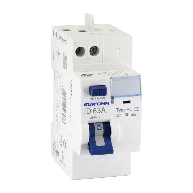 Interrupteur différentiel 63A 1P+N 30mA connexion haut/haut cxion rapide Classe ac nf (23463)