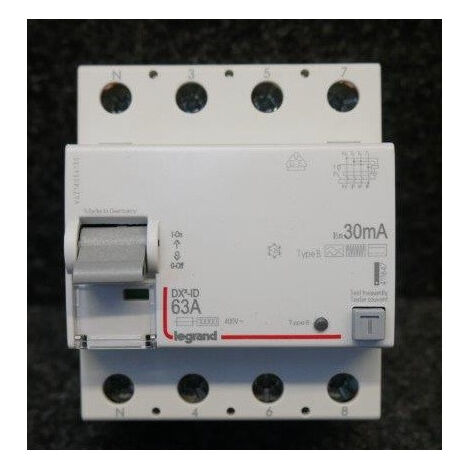 Interrupteur différentiel 63A 4P type B 30mA 230-400V 4 modules arrivée haute et départ bas à vis DX ID LEGRAND