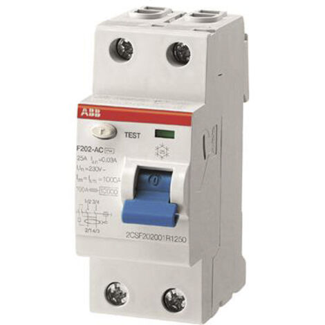 Interrupteur Différentiel ABB F200, 2 Pôles, 25A, 30mA, Type A ( Prix pour 1 )