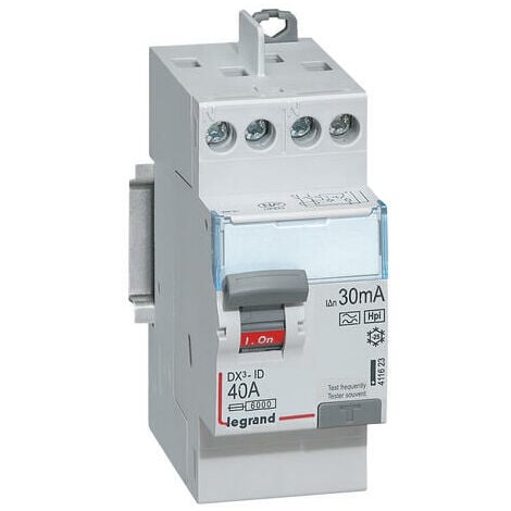 LEGRAND Interrupteur différentiel DX³-ID arrivée haute et départ haut à vis - 2P 230V 40A typeF 30mA - 2 modules