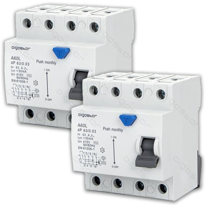 Aigostar - life-saving differential switch 63A 4P ac 30mA 415V 2 pieces