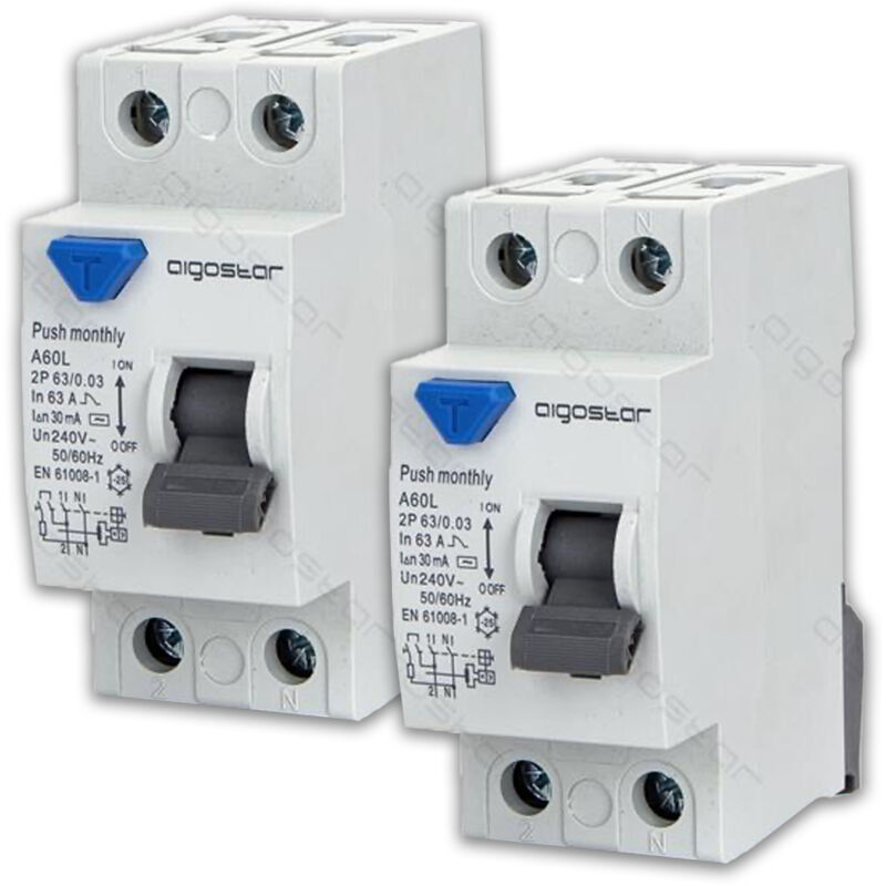 Aigostar - life-saving differential switch ac 2P 63A 30mA 240V 2 pieces