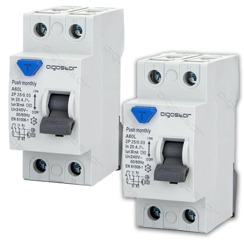 Aigostar - interrupteur différentiel de sauvetage 25A 2P 30mA 220V 2 pieces