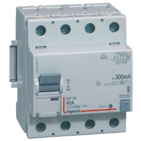 Interrupteur différentiel DX³-ID 4P 400V 40A typeB 300mA - 411848