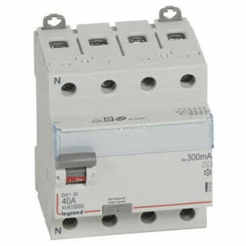 Interrupteur différentiel DX³-ID arrivée haute et départ bas à vis 4 Pôles 400V 40A type ac 300mA 4 modules Legrand 411665
