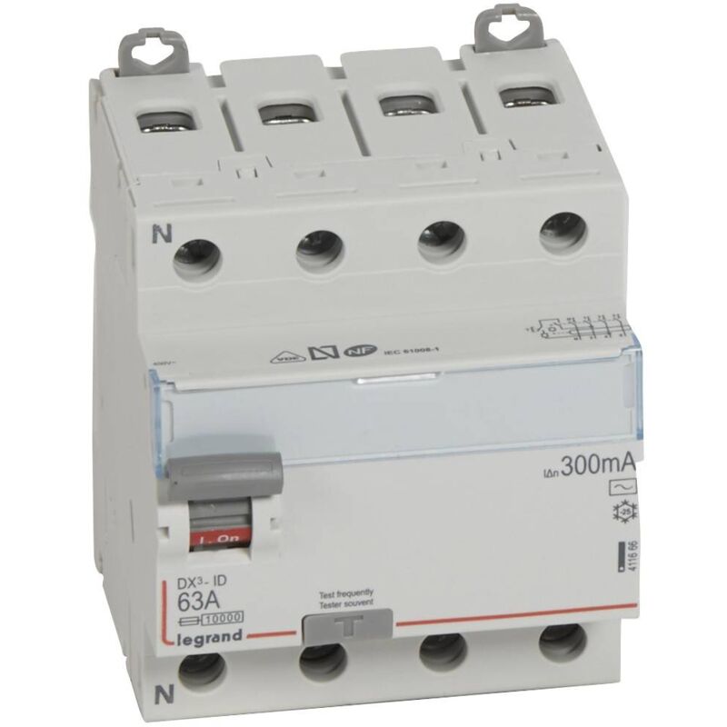 Legrand - Interrupteur différentiel DX³-ID arrivée haute et départ bas à vis 4 Pôles 400V 63A type ac 300mA 4 modules 411666