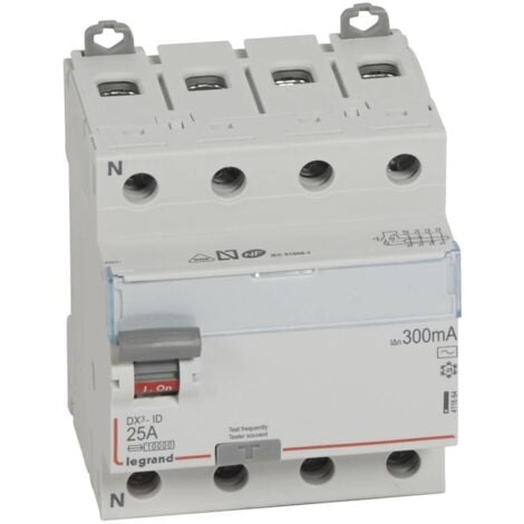 Interrupteur différentiel DX³-ID à vis 4 Pôles 400V 25A type AC 300mA 4 modules LEGRAND 411664