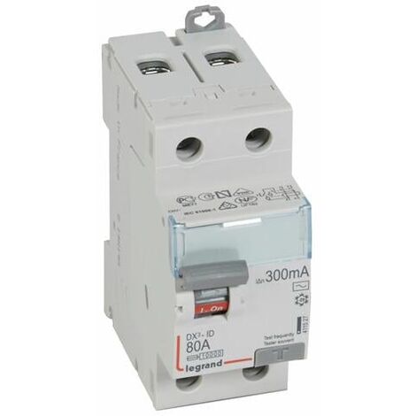 Interrupteur différentiel DX³-ID arrivée haute et départ bas à vis 2 Pôles 230V 80A type AC 300mA 2 modules LEGRAND 411527