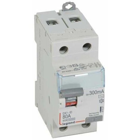 Interrupteur différentiel DX³-ID arrivée haute et départ bas à vis - 2P 230V 80A typeAC 300mA - 2 modules - LEGRAND
