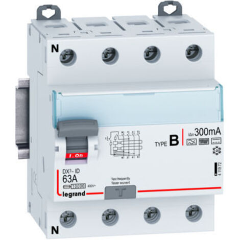 Interrupteur différentiel DX³-ID vis - 4P 63A TypeB 300mA - 4 modules (411972)