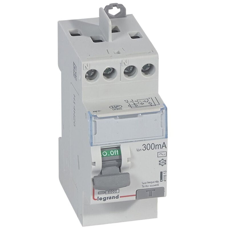 Interrupteur différentiel DX³-ID arrivée haute et départ haut à vis 2 Pôles 230V 25A type ac 300mA 2 modules Legrand 411613