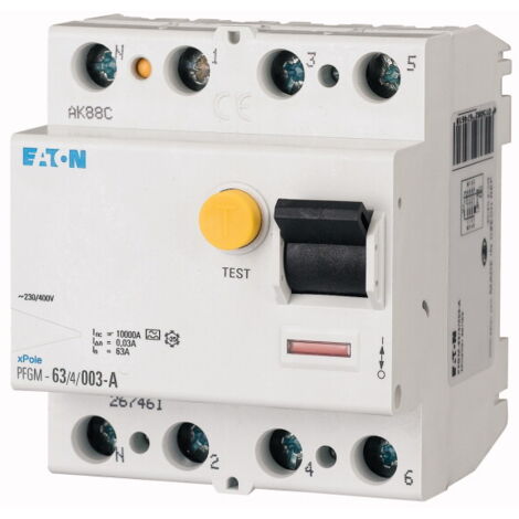 Interrupteur différentiel Eaton, 4 Pôles, 63A, 300mA, Type AC ( Prix pour 1 )