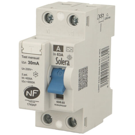 Interrupteur différentiel électrique 2P 40A / 30mA / type A Solera