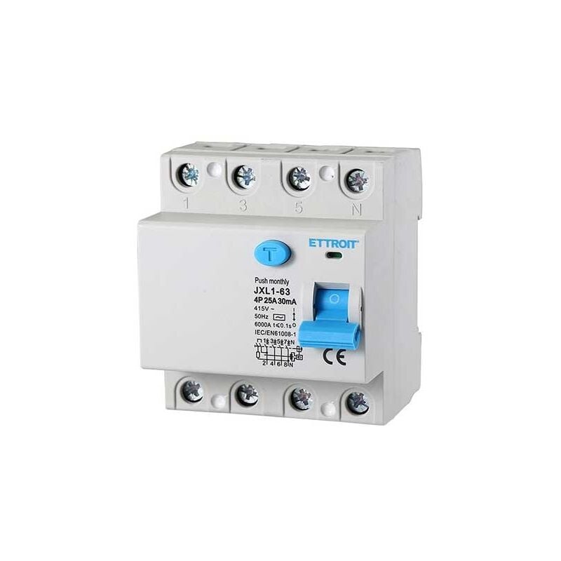 Disjoncteur à courant résiduel pur 4P 25A 6kA 30mA 380V Lifesaver 4 modules din JX342561 - Ettroit