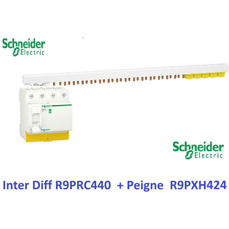 Interrupteur différentiel Resi9 4P 40A 30ma - ac + Peigne 3P+N - 24 m Schneider R9PRC440 + R9PXH424