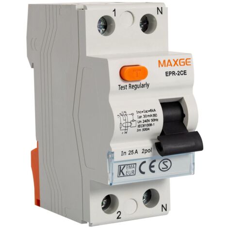 Interrupteur différentiel Résidentiel MAXGE 1P+N-30mA-Clase AC-6kA