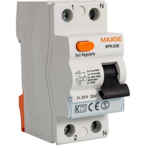 Interrupteur Différentiel Résidentiel 2P+N 30mA 25-40A 6kA Clase AC MAXGE 40 A