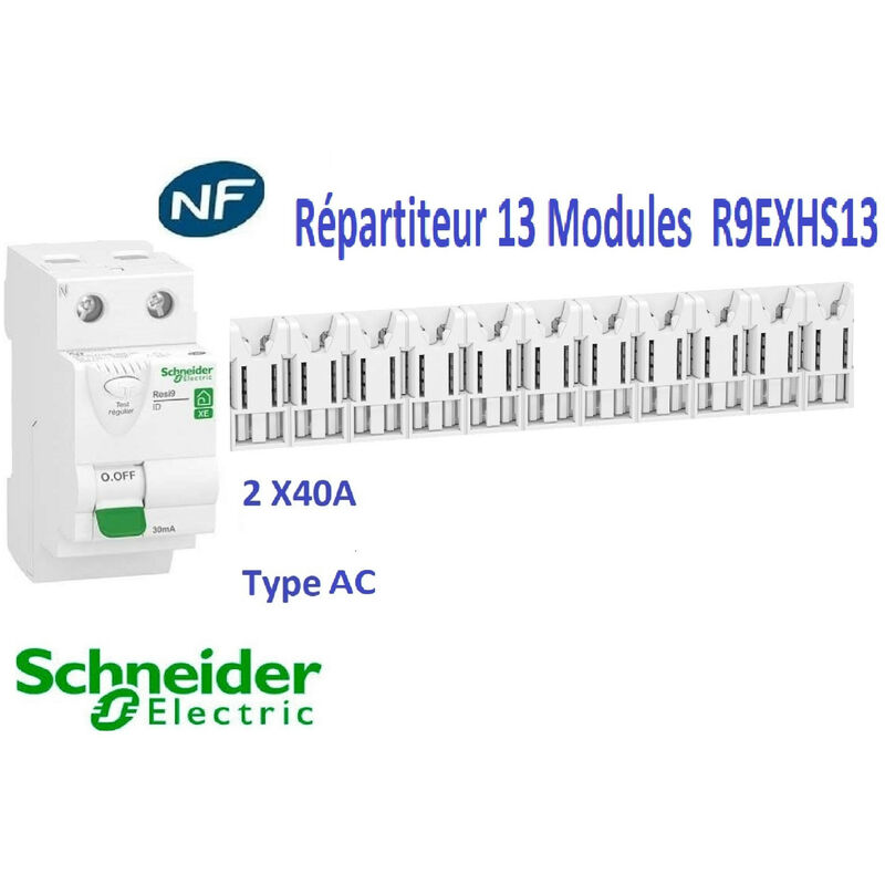 Schneider Electric - Interrupteur différentiel xe 40A 30ma type a- auto -230V + Répartiteur Embrochable 13M Schneider R9ERA240-R9EXHS13-SE