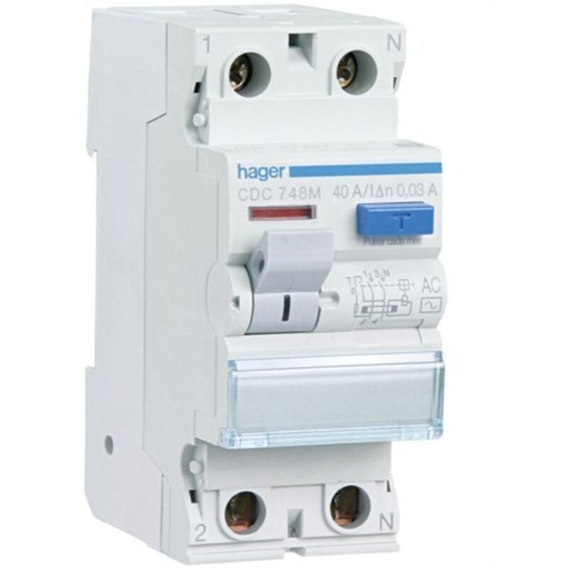 Hager - Interrupteur différentiel 2P 25A 30 mA ca résidentiel CDC728M