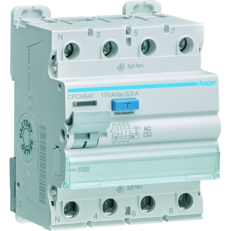 Hager - Interrupteur différentiel 3P+N 100A 300mA type ac CFC684F