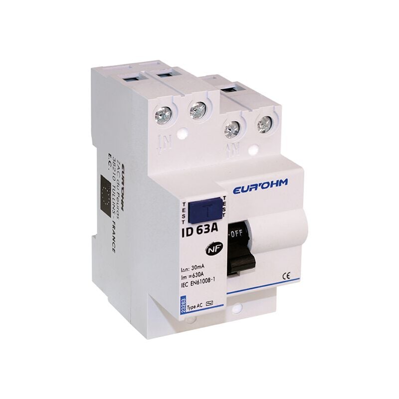 Interrupteur différentiel 30mA connexion haut/haut Classe ac 63A